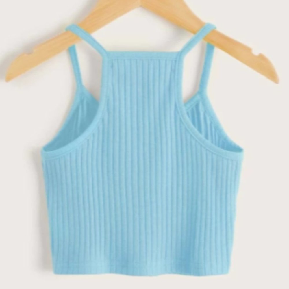 this is a blue tank crop top its youth 11-12